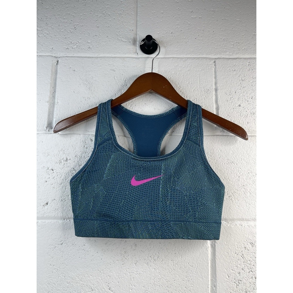 Nike Women's M Sports Bra Teal Green Dri‎ Fit Wireless Pullover Racerback
